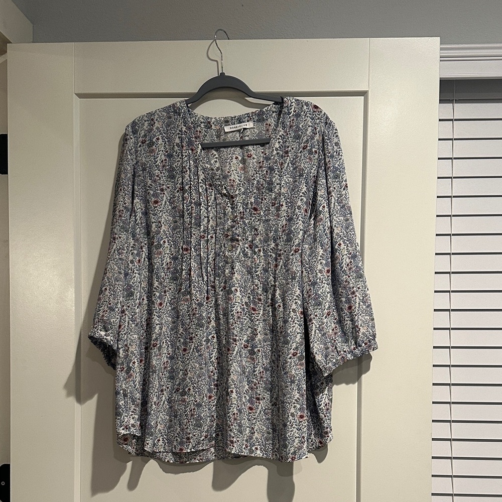 Rose & Olive Blue Floral Blouse